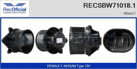 Pulseur d'air habitacle RECOFICIAL RECSBW71018.1