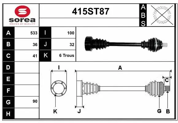 Arbre de transmission STARTCAR 415ST87
