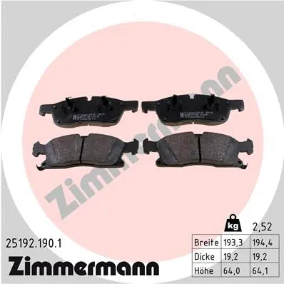 Kit de plaquettes de frein, frein à disque ZIMMERMANN 25192.190.1