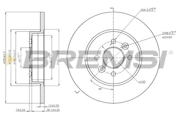Disque de frein BREMSI CD7295S