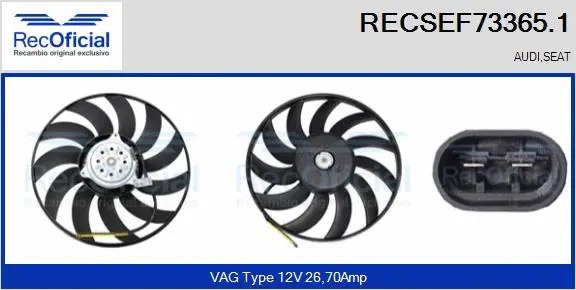Ventilateur, refroidissement du moteur RECOFICIAL RECSEF73365.1