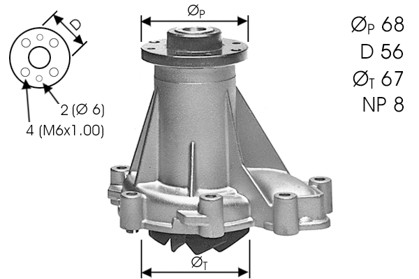 Pompe à eau, refroidissement du moteur TECDRIVE TPAE0108