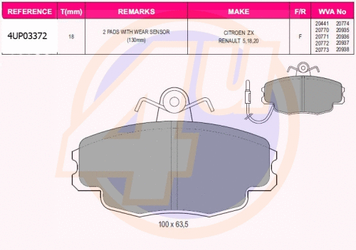 Kit de plaquettes de frein, frein à disque 4u 4UP03372