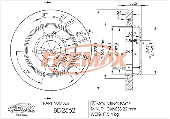 Disque de frein FREMAX BD-2562
