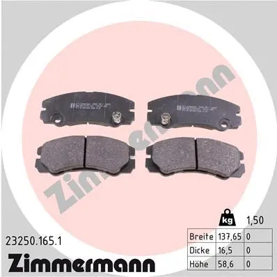 Kit de plaquettes de frein, frein à disque ZIMMERMANN 23250.165.1