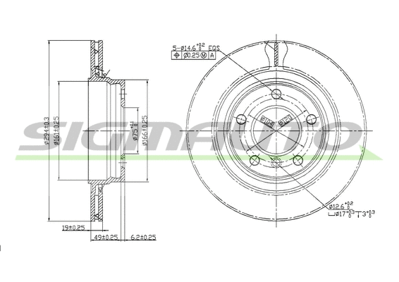 Disque de frein SIGMAUTO DBB073V