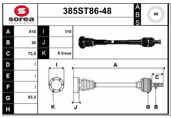 Arbre de transmission STARTCAR 385ST86-48