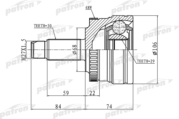 Jeu de joints, arbre de transmission PATRON PCV1100