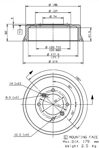 Tambour de frein VILLAR 627.0015