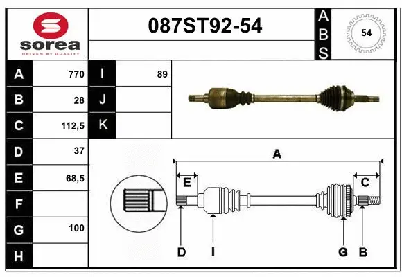 Arbre de transmission STARTCAR 087ST92-54