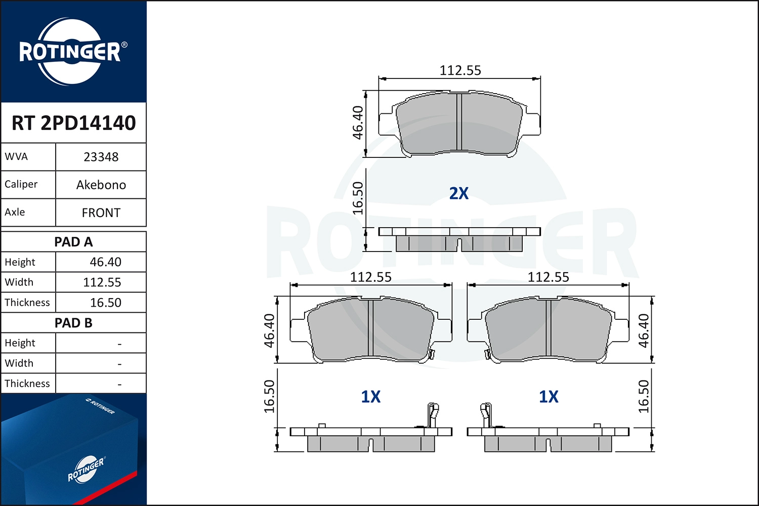 Kit de plaquettes de frein, frein à disque ROTINGER RT 2PD14140