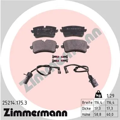Kit de plaquettes de frein, frein à disque ZIMMERMANN 25214.175.3