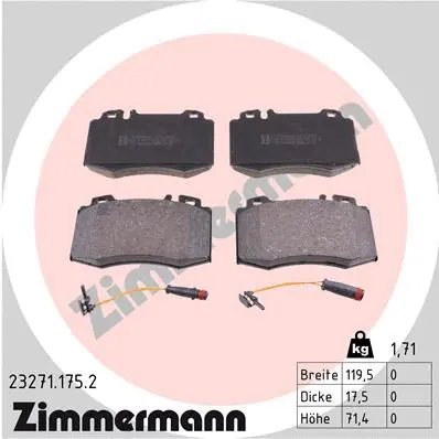 Kit de plaquettes de frein, frein à disque ZIMMERMANN 23271.175.2