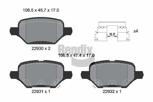 Kit de plaquettes de frein, frein à disque BENDIX Braking BPD2453