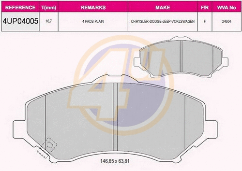 Kit de plaquettes de frein, frein à disque 4u 4UP04005