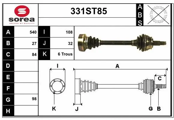 Arbre de transmission STARTCAR 331ST85