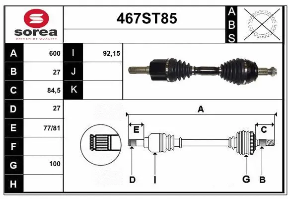 Arbre de transmission STARTCAR 467ST85