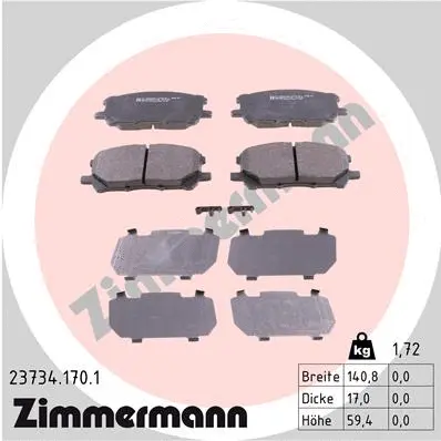 Kit de plaquettes de frein, frein à disque ZIMMERMANN 23734.170.1