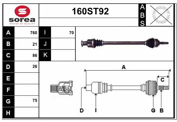 Arbre de transmission STARTCAR 160ST92