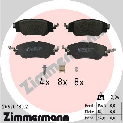Kit de plaquettes de frein, frein à disque ZIMMERMANN 26620.180.2