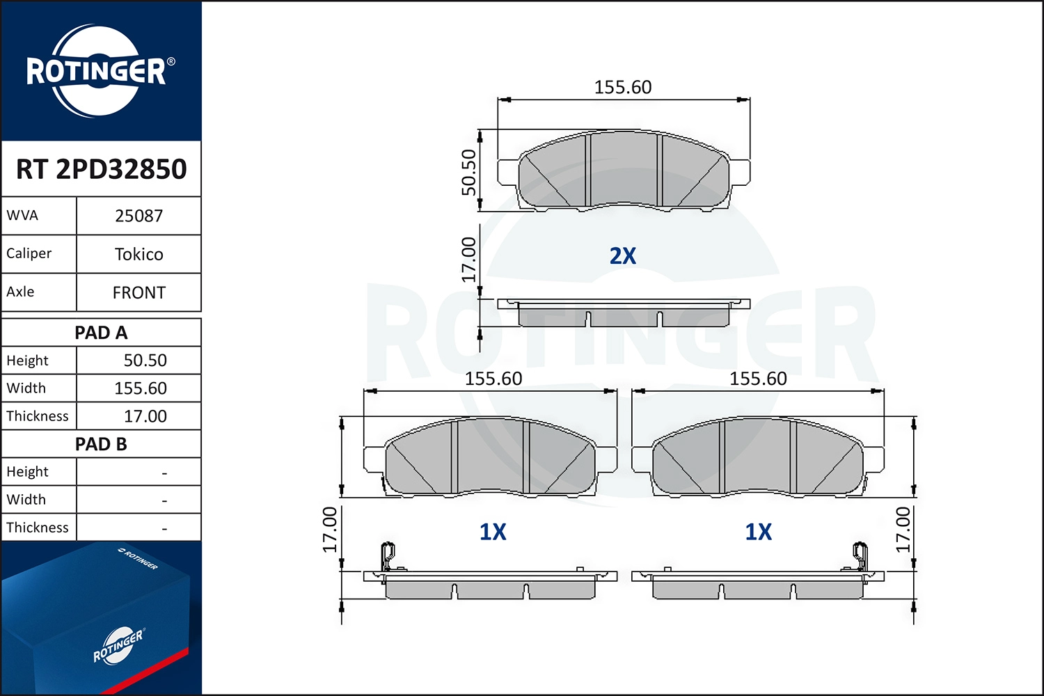 Kit de plaquettes de frein, frein à disque ROTINGER RT 2PD32850