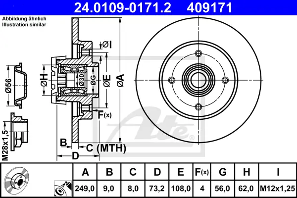 Disque de frein ATE-APAC 24.0109-0171.2