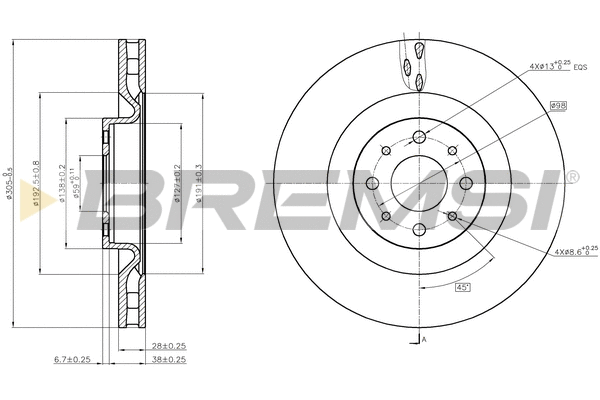 Disque de frein BREMSI CD7745V