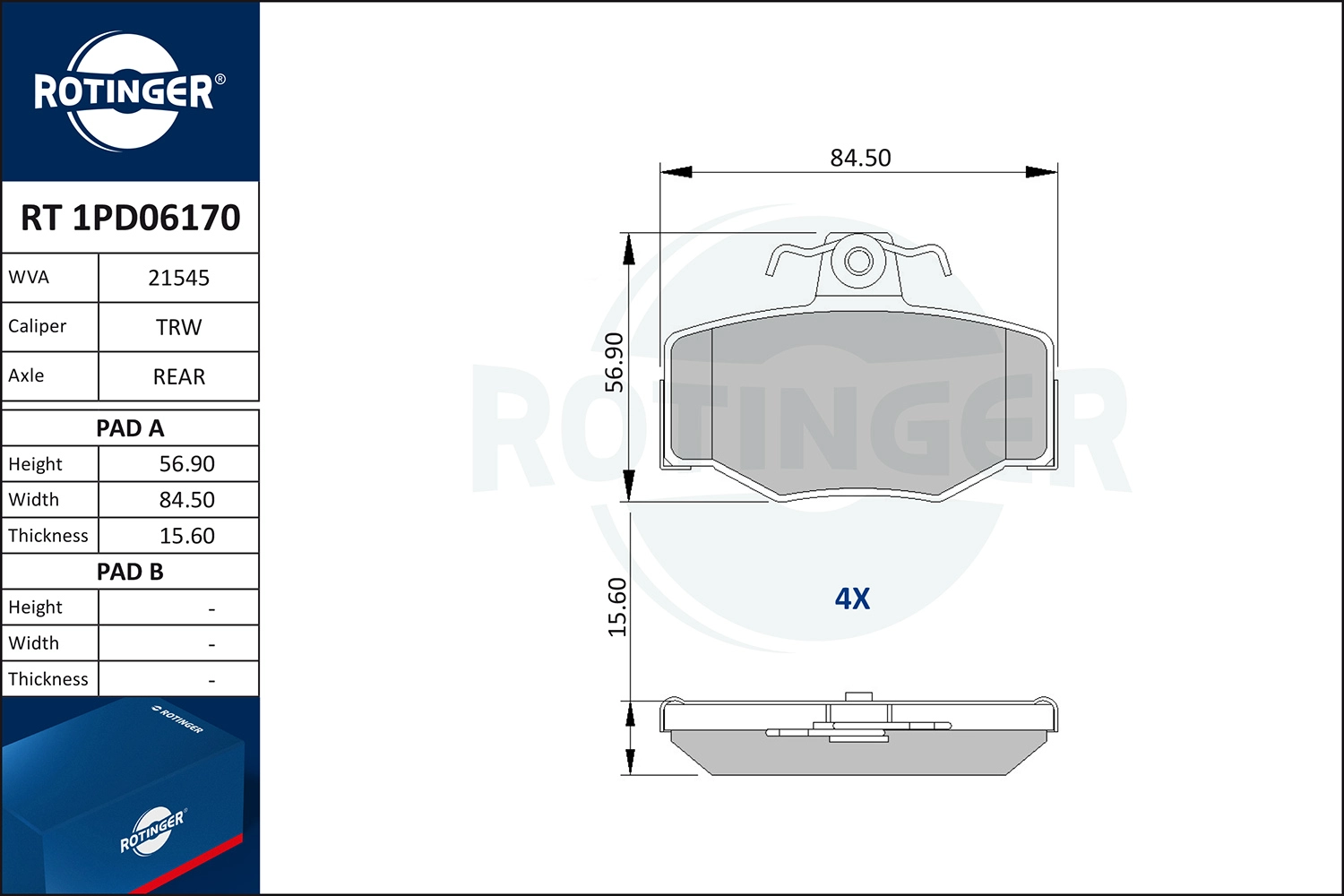 Kit de plaquettes de frein, frein à disque ROTINGER RT 1PD06170