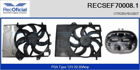 Moteur électrique, ventilateur pour radiateurs RECOFICIAL RECSEF70008.1