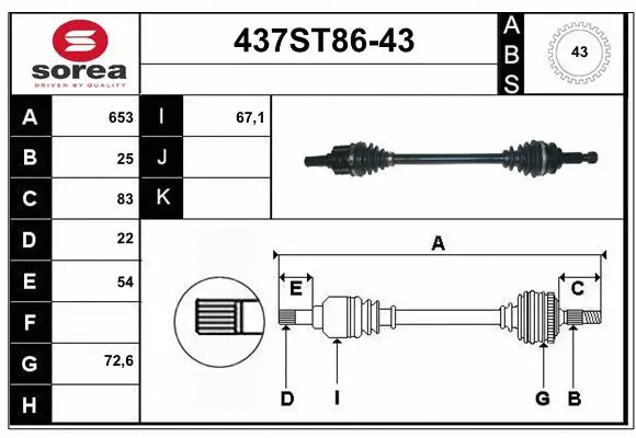 Arbre de transmission STARTCAR 437ST86-43