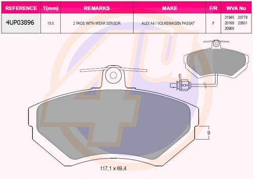 Kit de plaquettes de frein, frein à disque 4u 4UP03896