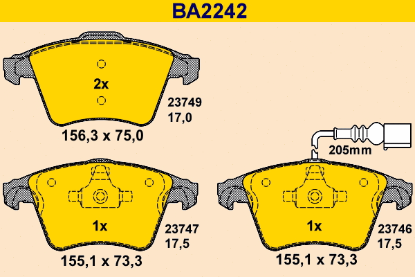 Kit de plaquettes de frein, frein à disque BARUM BA2242