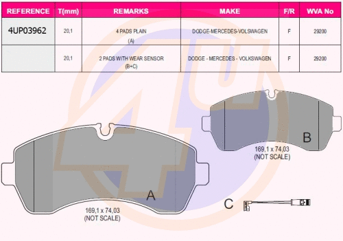 Kit de plaquettes de frein, frein à disque 4u 4UP03962