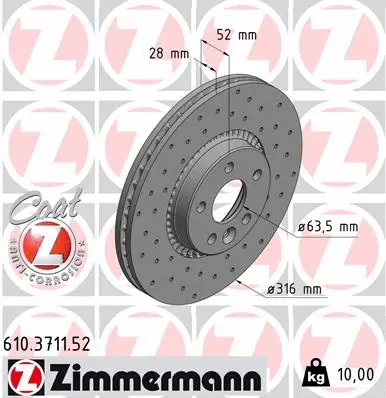 Disque de frein ZIMMERMANN 610.3711.52
