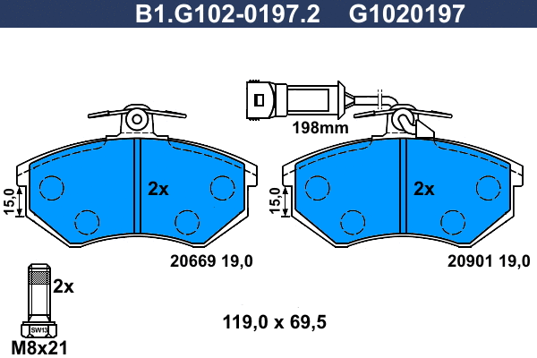 Kit de plaquettes de frein, frein à disque GALFER B1.G102-0197.2