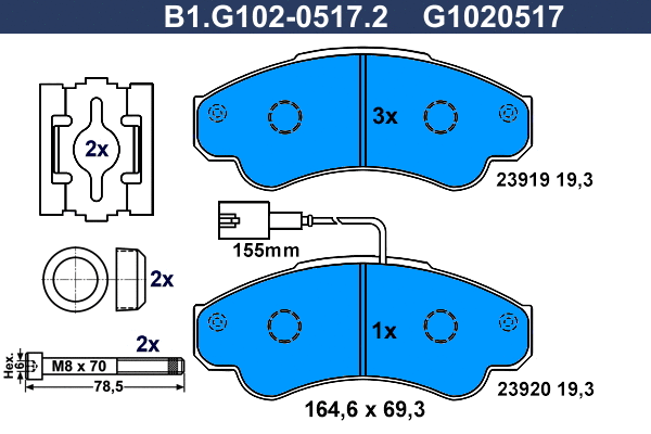 Kit de plaquettes de frein, frein à disque GALFER B1.G102-0517.2