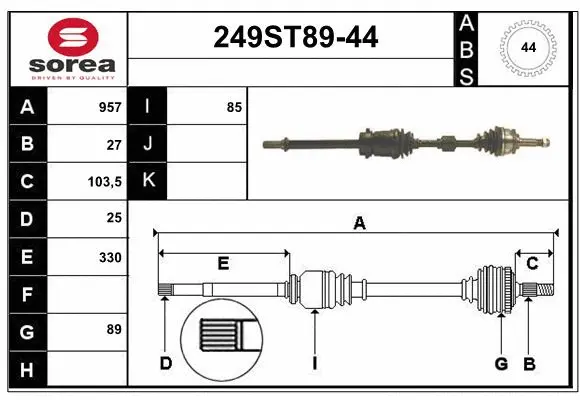 Arbre de transmission STARTCAR 249ST89-44
