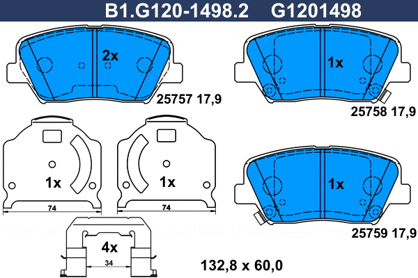 Kit de plaquettes de frein, frein à disque GALFER B1.G120-1498.2