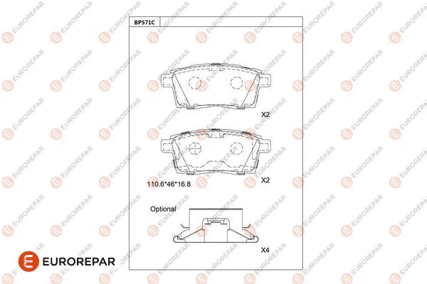 Kit de plaquettes de frein, frein à disque EUROREPAR 1681229580