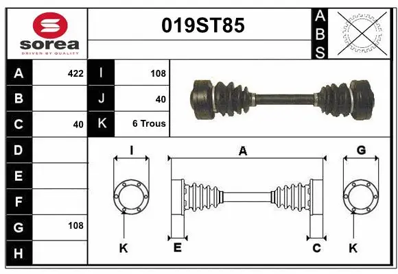 Arbre de transmission STARTCAR 019ST85