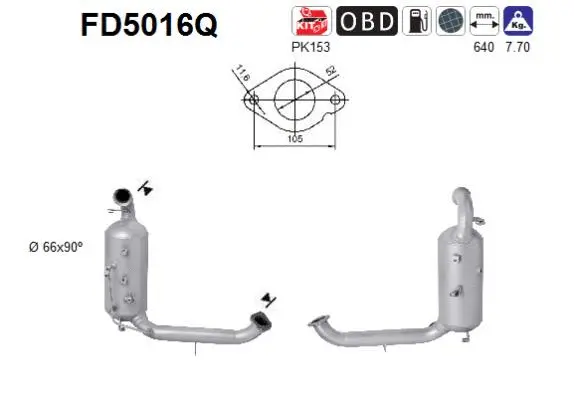 Filtre à particules / à suie, échappement AS FD5016Q