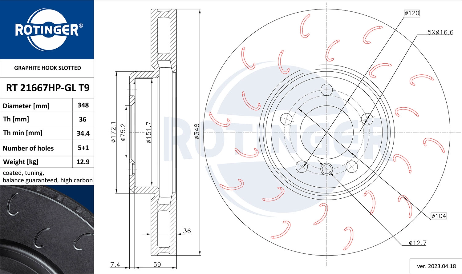 Disque de frein ROTINGER RT 21667HP-GL T9