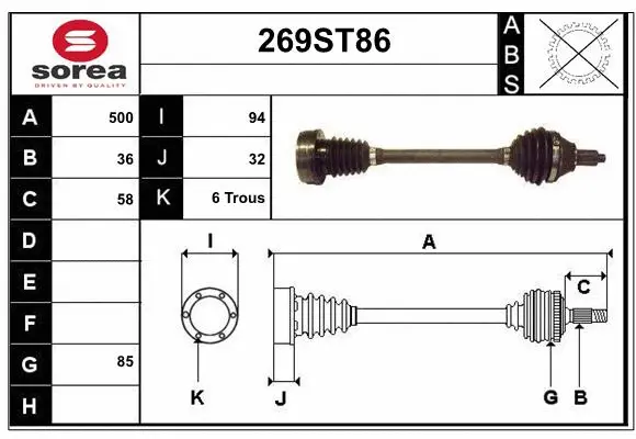 Arbre de transmission STARTCAR 269ST86
