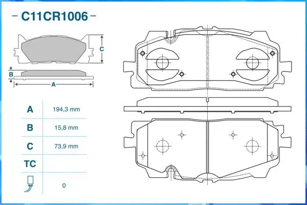 Kit de plaquettes de frein, frein à disque CWORKS C11CR1006