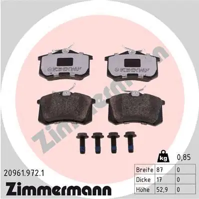 Kit de plaquettes de frein, frein à disque ZIMMERMANN 20961.972.1