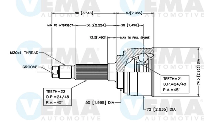 Jeu de joints, arbre de transmission VEMA 18518