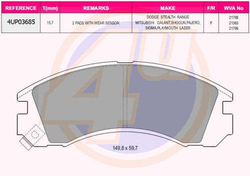 Kit de plaquettes de frein, frein à disque 4u 4UP03685