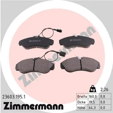 Kit de plaquettes de frein, frein à disque ZIMMERMANN 23603.195.1