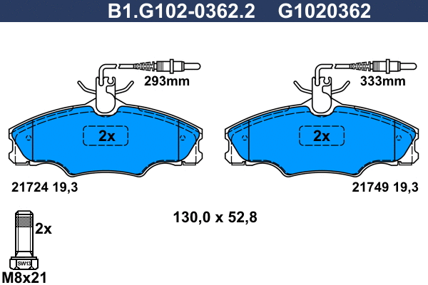 Kit de plaquettes de frein, frein à disque GALFER B1.G102-0362.2