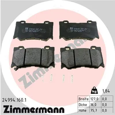 Kit de plaquettes de frein, frein à disque ZIMMERMANN 24994.160.1